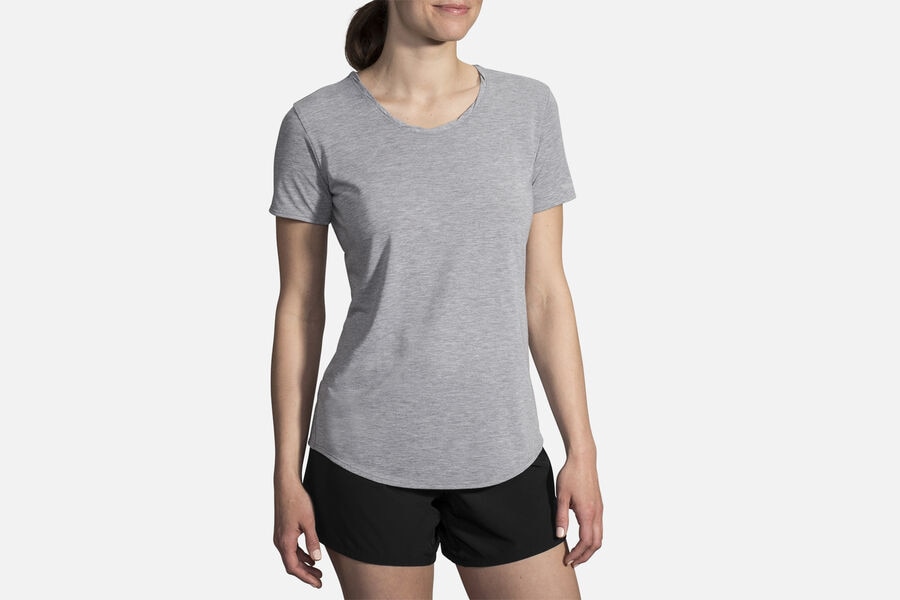 Womens Brooks Distance Sleeve Tops Heather Ash | Clothing 5309-TJIWD